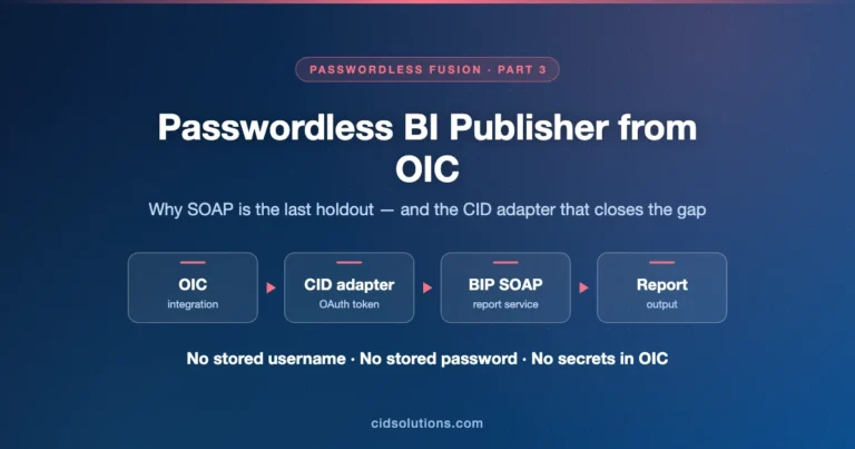 OIC: Passwordless connections for Fusion BI Publisher — why SOAP is the last holdout, and the CID adapter that closes the gap