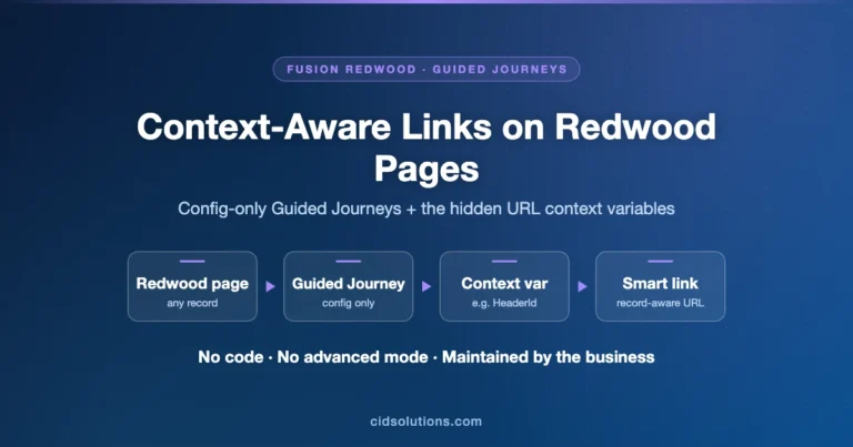Fusion Redwood: Add context-aware links to any page by using Guided Journeys – and discover the hidden URL context variables